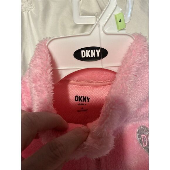 Dkny New Girls 2 Piece Set Pink Sweater Jacket Gray Leggings 4 - Picture 6 of 7